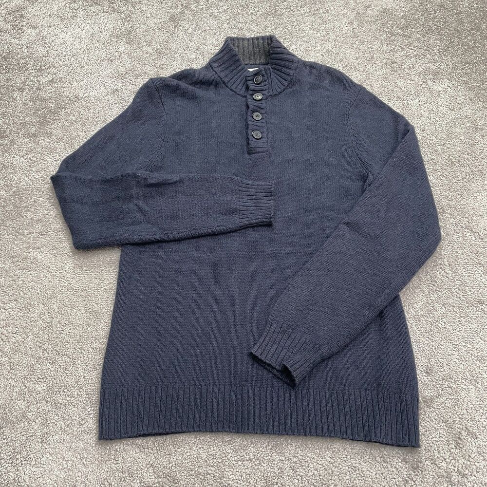 Old Navy 1/4 Button Up Pullover Sweater Mens Medium Navy Blue Wool Blend Mock